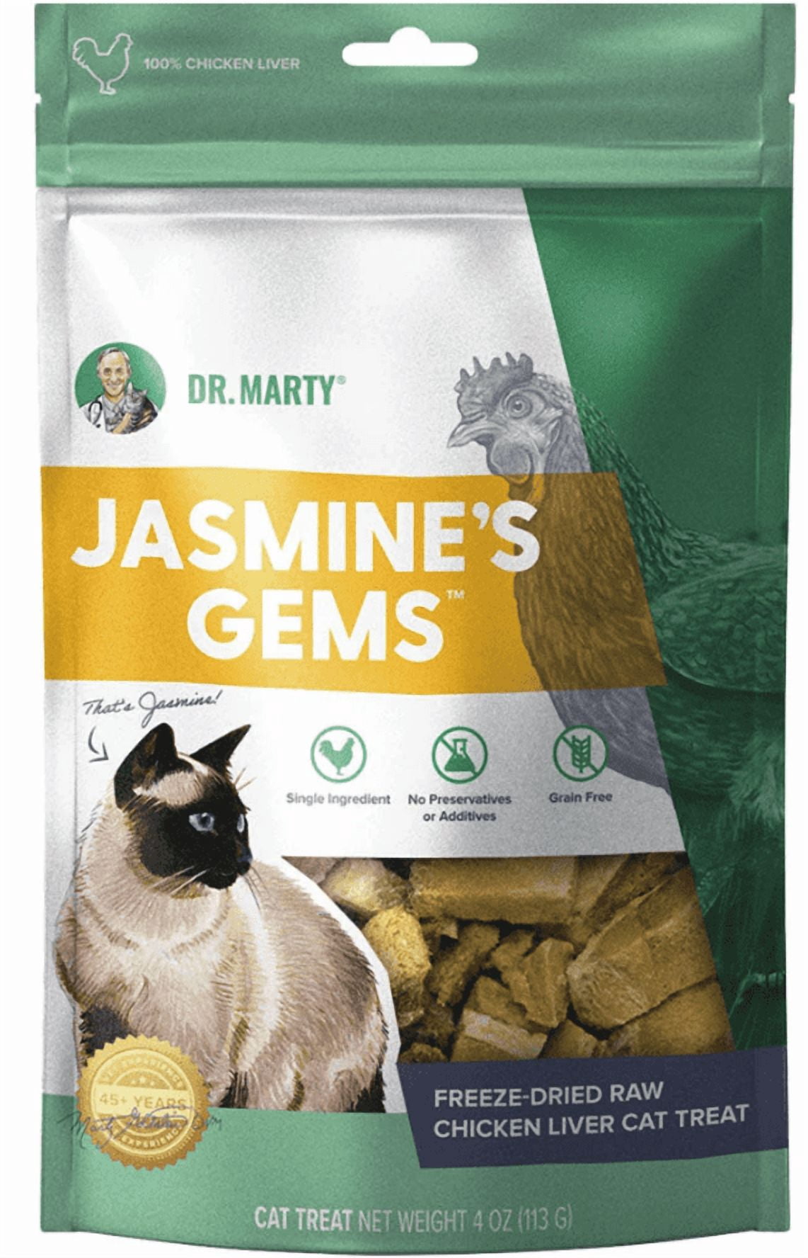 Dr. Marty Jasmine's Gems Freeze-Dried Raw Chicken Liver Cat Treats, 4 oz (2 Pack)