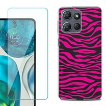 For Motorola Moto G 5G 2025 Phone Case Cover with Tempered Glass Screen Protector, by OneToughShield - Zebra Pink