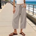 thumbnail image 2 of Migroa Women's Barrel Sweatpants Loose Fit Lounge Pants Womens Linen Baggy Harem Pants Wide Leg Lounge Drawstring Barrel Pants Casual Beach Trousers with Pockets Beige L, 2 of 6