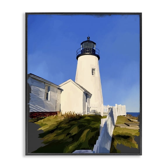 Stupell Industries Coastal Lighthouse Ocean Beach View Black Framed Giclee Art, 16 x 20, by Emily Kalina