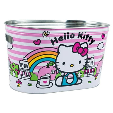 Hello Kitty Galvanized Food Beer Soda Soft Drinks Party Bucket Container Large All Metal Canister W/Handle Holes Oval Tub 16x10x9.5