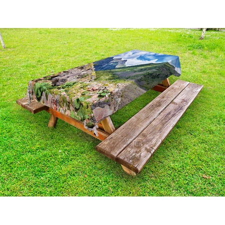 

Landscape Outdoor Tablecloth Mountains Wild Rhubarb Natural View Eastern Siberia Scenic Scenery Cloudy Sky Decorative Washable Fabric Picnic Tablecloth 58 X 104 Inches Multicolor by Ambesonne