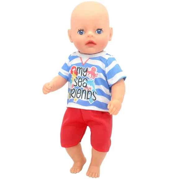 2Pcs Soft Newborn Boy Doll Clothes Set Fits 14-16'' Reborn Baby Doll Cute Outfit