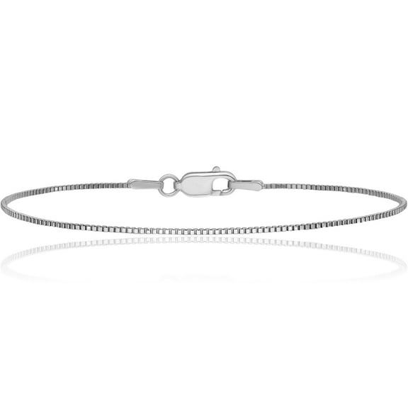 10K Solid White Gold 0.9mm Box Link Chain Bracelet