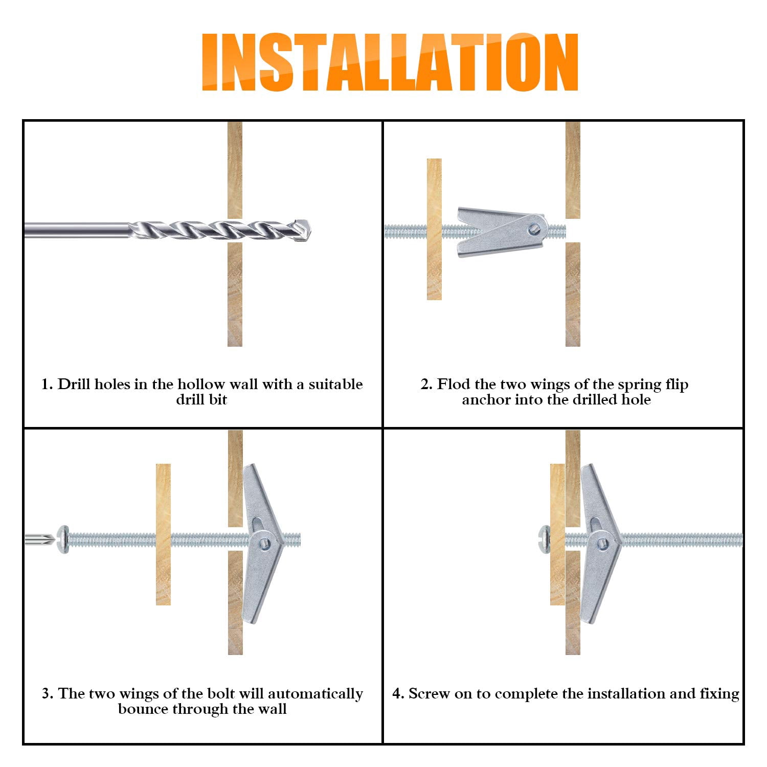 10 Pieces 1/4 Inch Toggle Anchors for Drywall, Anchor Bolts, Drywall Anchors, Screws with Anchors, Wall Anchors for Hanging Heavy Items on Drywall
