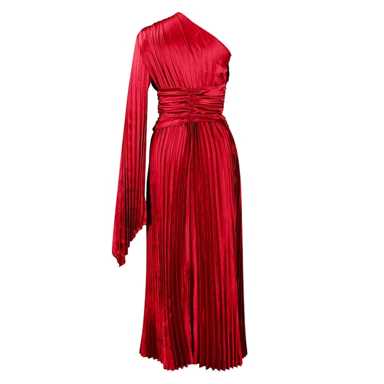 Dailytrove Women's One-Shoulder Satin Gown-Floor-Length-Polyester-For Gala/Wedding-Luxe Satin, Size: DT-2XL