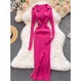 thumbnail image 2 of SINGREINY, vestido de punto coreano para mujer, manga larga, cuello en V, elástico, ajustado, vestidos de tubo, otoño 2021, vestido Sexy ceñido al cuerpo, suéter dividido Tan Jianjun unisex, 2 of 2