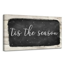 Crafted Creations Rustic White and Black 'Tis the Season' Christmas Canvas Wall Art Decor 8" x 16"