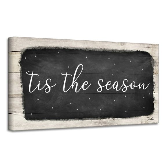 Crafted Creations Rustic White and Black 'Tis the Season' Christmas Canvas Wall Art Decor 8" x 16"