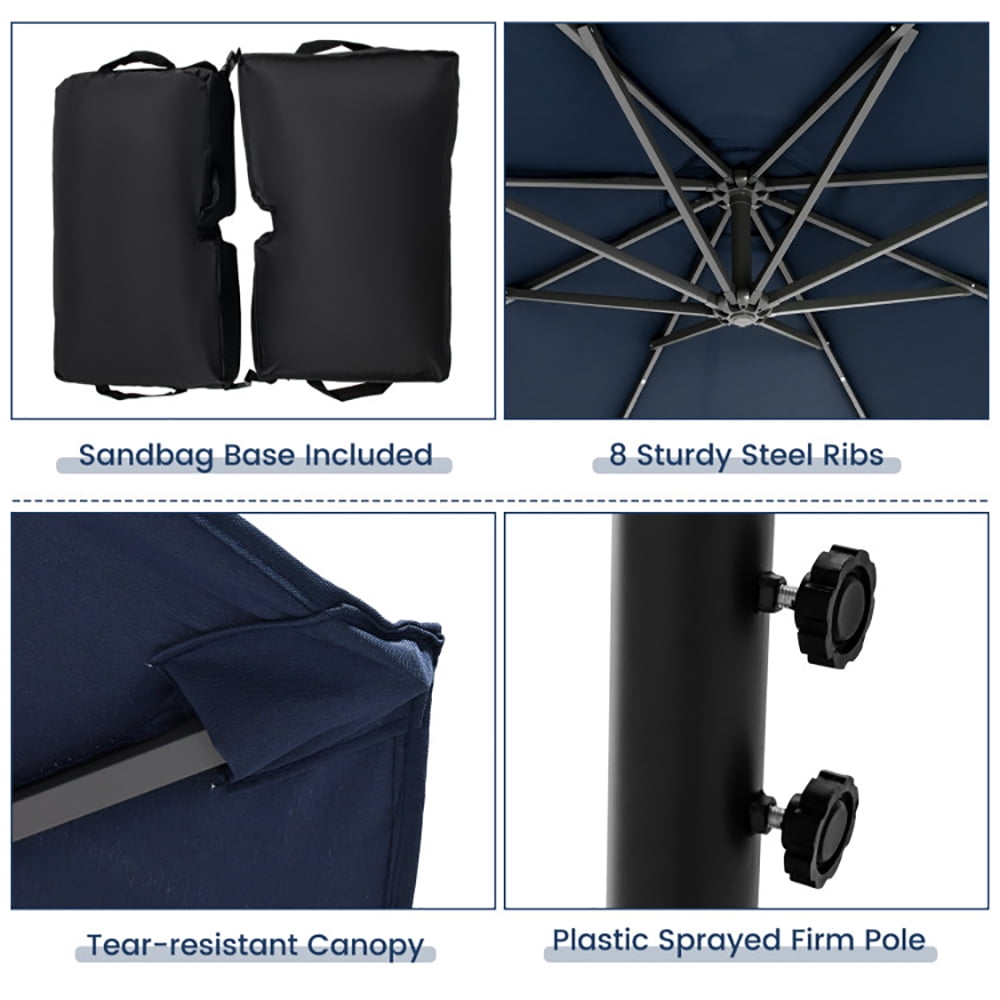 Aimee Lii 10 Feet Cantilever Umbrella with 32 LED Lights and Solar Panel Batteries, Table Umbrella Outdoor for Patio, Pool, Beach, Navy Aimee Lii 10 Feet Cantilever Umbrella with 32 LED Lights and Solar Panel Batteries, Table Umbrella Outdoor for Patio, Pool, Beach, Navy
