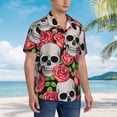 thumbnail image 3 of Fotbe Skull and Roses Camisa Hawaiana para Hombre Unisex – Camisa Casual de Verano con Botones de Manga Corta de Algodón y Lino,X-Large, 3 of 7