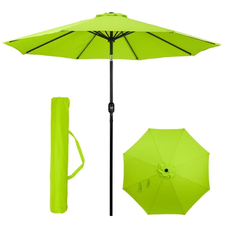 Backyard Expressions 9 Ft Patio Umbrella with Push Button Tilt and Crank System - UV Resistant Polyester Fabric, Market Umbrella with 8 Sturdy Ribs - Apple Green