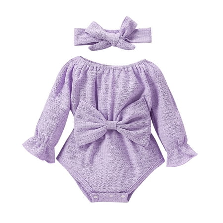 

Jdefeg Baby Girl Winter Romper Baby Girls Boys Cute Ribbed Knit Romper Long Sleeve O Neck Bowknot Solid Jumpsuit Headband Outfits Rompers Toddler Girl 2T Cotton Blend Purple 62