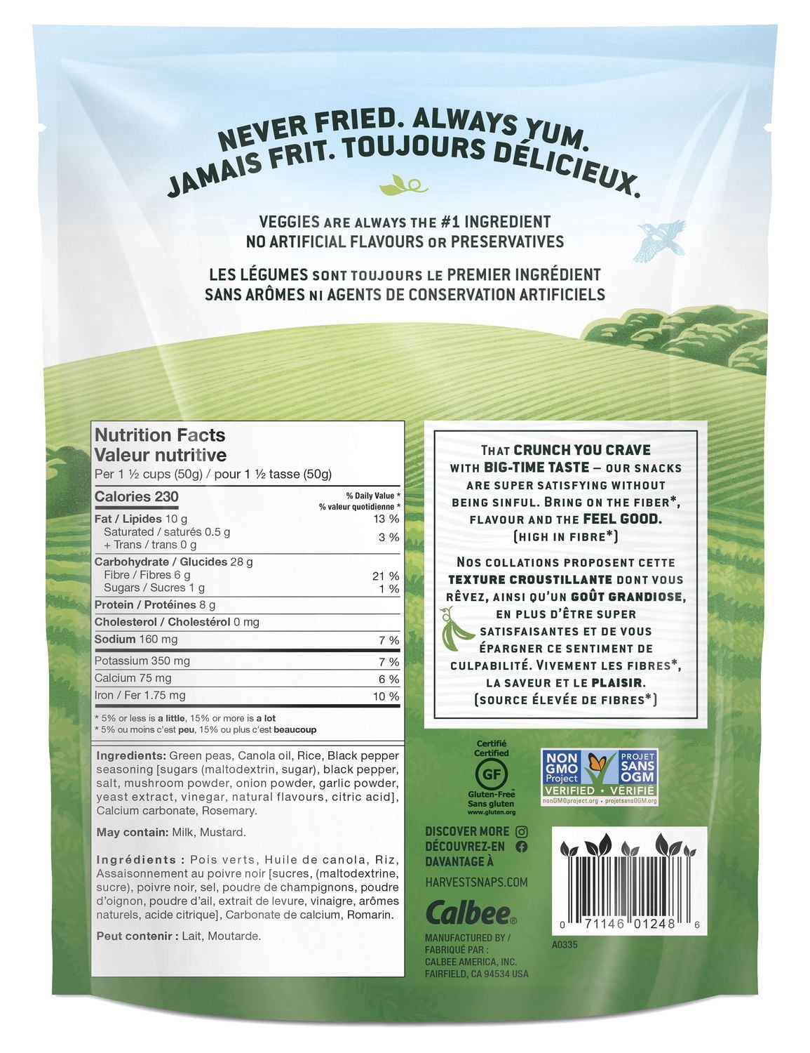 Calbee Harvest Snaps Snapea Crisps Black Pepper Gluten Free Baked Green Pea Crisps 94g