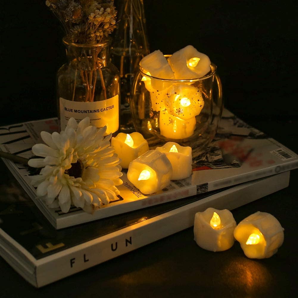 12PCS Flameless Candles with Remote Control Battery Operated Realistic Dripping-Wax Candle Flickering Bulb Warm White Tea Light Best for Holiday Decoration Party Wedding