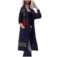 thumbnail image 2 of Suéter de mujer, suéter de punto con bolsillos y largo medio con diseño geométrico en contraste, abrigo para mujer, 2 of 6