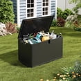 thumbnail image 3 of YUSAZENS 120 Gallon Outdoor Storage Box, Plastic Resin, Weather Resistant, Patio Tool Organizer Container Black, 3 of 8