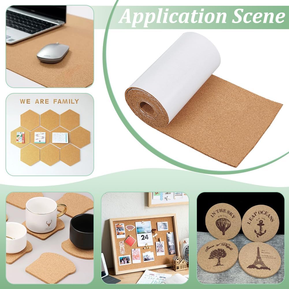 98x7.8inch Self Adhesive Cork Roll Bulletin Board Roll DIY Cork Material (4mm Thick) Easy-Cut Self-Stick Surface for Home Decor Handmade Crafts Wall Art