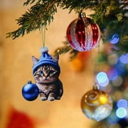 2D Acrylic Cartoon Christmas Cat Christmas Tree Pendant Acrylic Christmas Cartoon Cute Christmas Hat Cat Double Print 2D White Elephant Gift Pendant 90s Earrings Cake Toppers Swinging Dinosaur Car