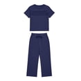 thumbnail image 5 of IUYRTFE Women Solid Color Short Sleeve Top and Drawstring Wide Leg Pants Set Casual 2 Piece Outfit, 5 of 5