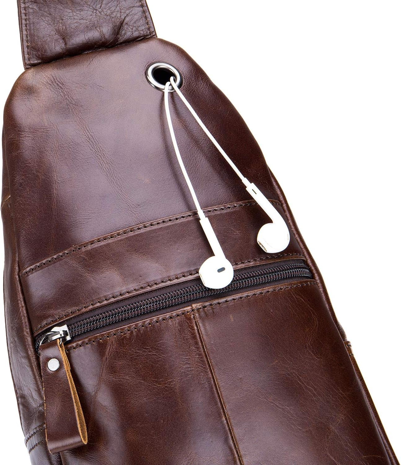 BULLCAPTAIN Genuine Leather Sling Bag Coffee Crossbody Backpack Daypack for Men
