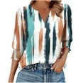 thumbnail image 2 of Rciityk Blouses for Women Summer 3/4 Length Sleeve V Neck T-Shirts with Smocked Cuffs Fall Fashion Vintage Print Dressy Casual Tunic Tops, 2 of 6