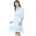 thumbnail image 1 of INSPIRE CHIC Robe Trapèze à Smocks pour Femme à Ourlet à Volants, Manches 3/4, 1 of 6