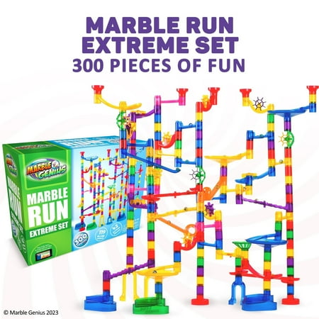 Marble Genius Marble Run - Maze Track or Race Game for Adults, Teens, Toddlers, or Kids Aged 4-8 years old, 300 Complete Pieces (118 Translucent Marbulous Pieces + 119 Glass-Marble Set), Extreme Set