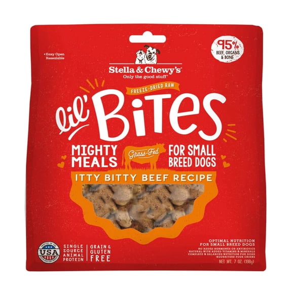 Stella & Chewy's , Chien Lyophilisé Cru, Petites Bouchées pour Petites Races, Recette Itty Bitty au Bœuf - 198 g