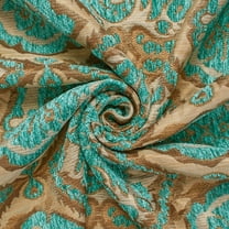 Baroque Floral Two Tone Chenille 57" Heavyweight Upholstery Jacquard Polyester Fabric By The Yard (Beige / Turquoise, 5 Yards)