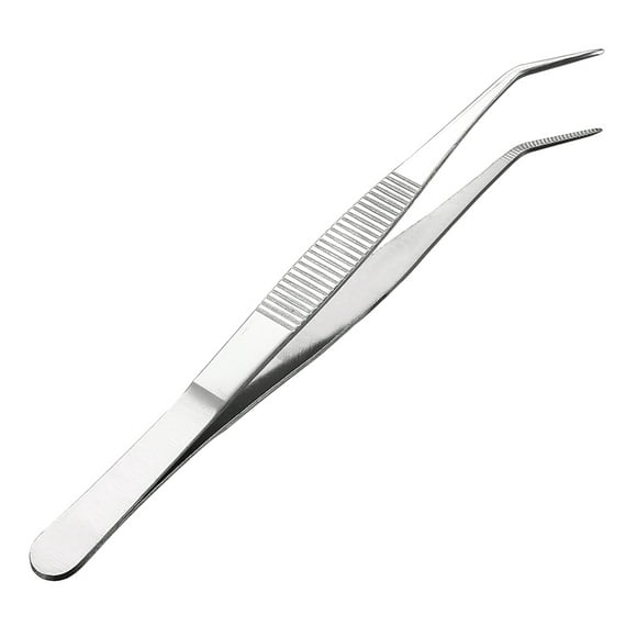 7-Inch Stainless Steel Tweezers with Curved Pointed Serrated Tip