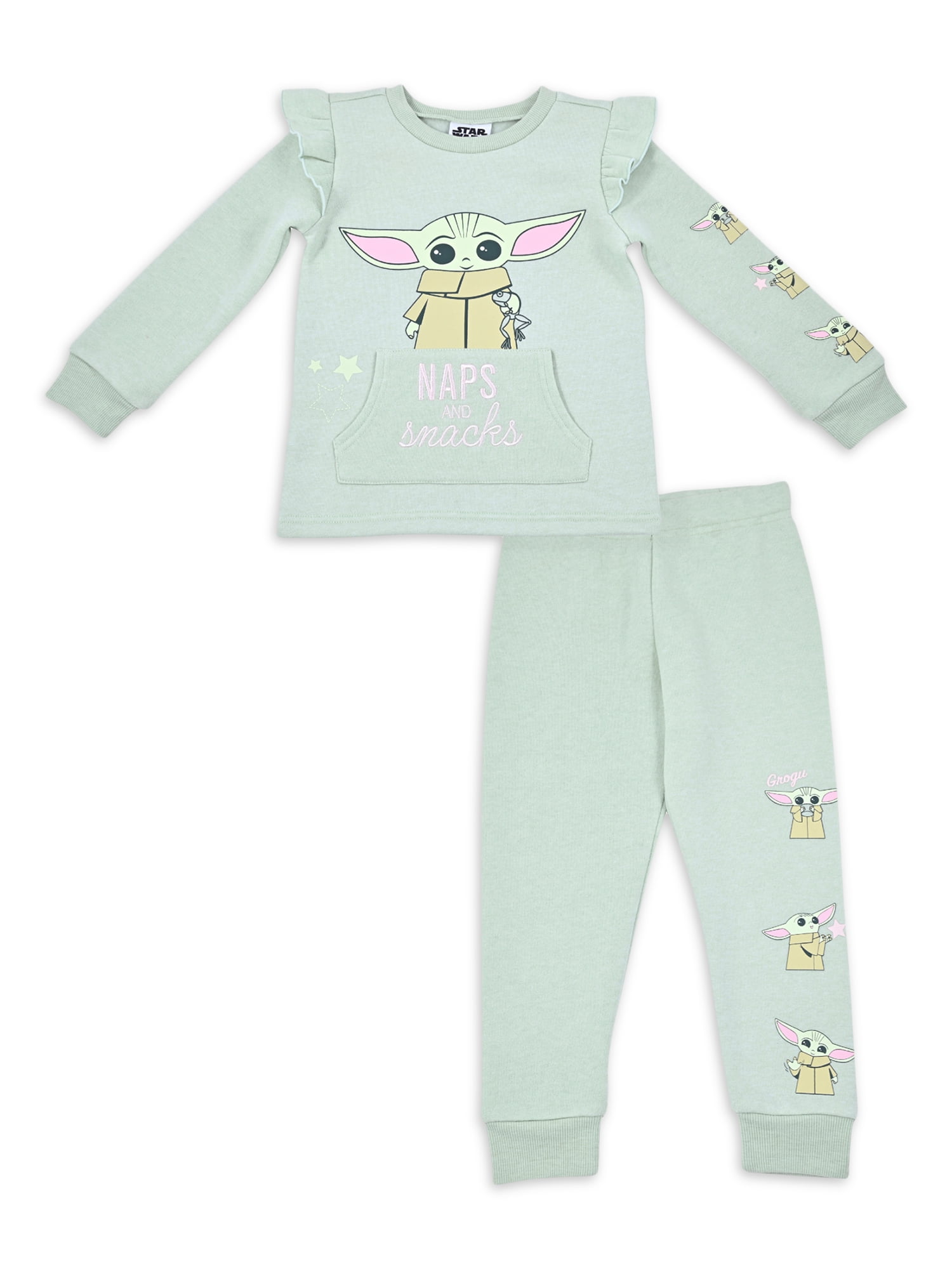 Star Wars Baby Yoda Baby and Toddler Girl Jogger Pant and Crew Neck, 2 Piece Outfit Set, 12 Months-5T