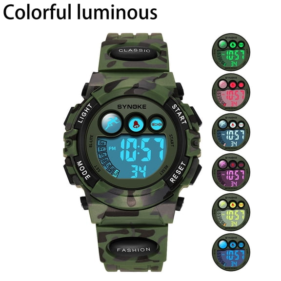 Time language men's camouflage digital waterproof sports watch colorful luminous, alarm clock and snooze, stopwatch design birthday gift, Christmas outdoor activities.
