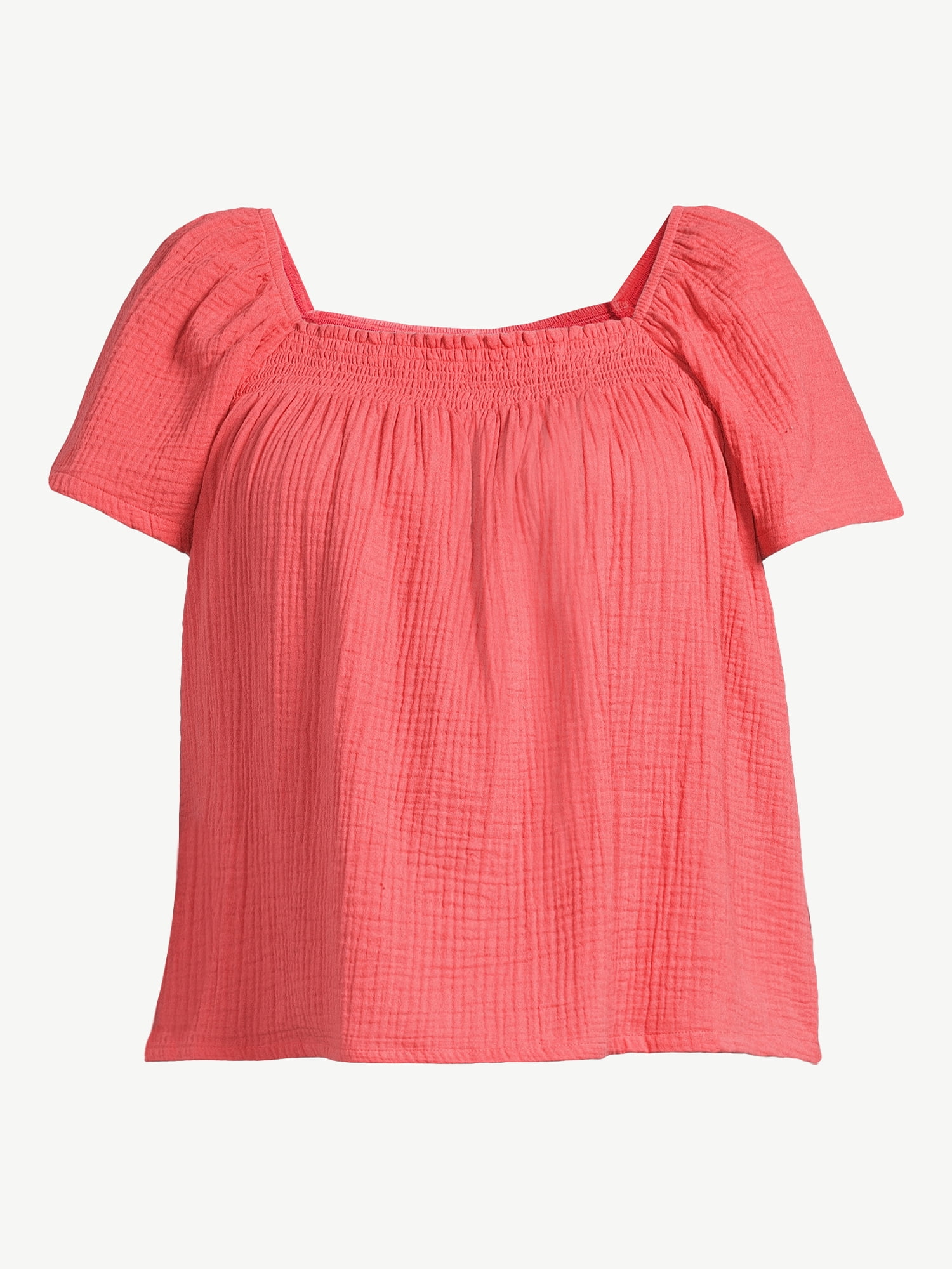 Joyspun Women's Smocked Gauze Sleep Top, Sizes S to 3X