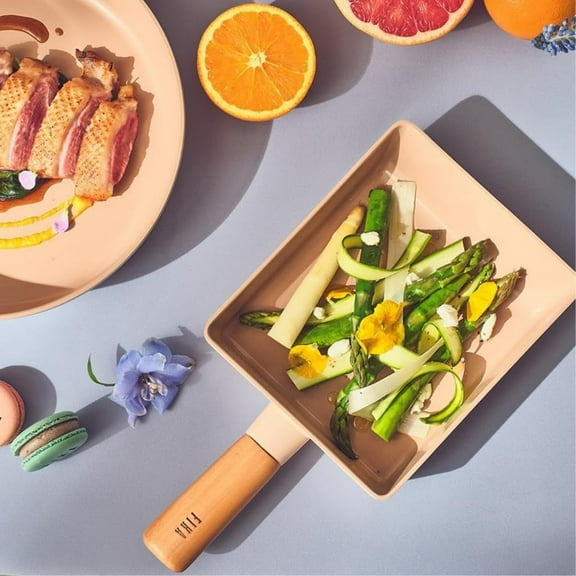 FIKA Kitchen Nonstick 6-Inch Japanese Tamagoyaki Pan with Wood Handle, Egg Roll, Omelette Skillet, Induction Compatible Cookware