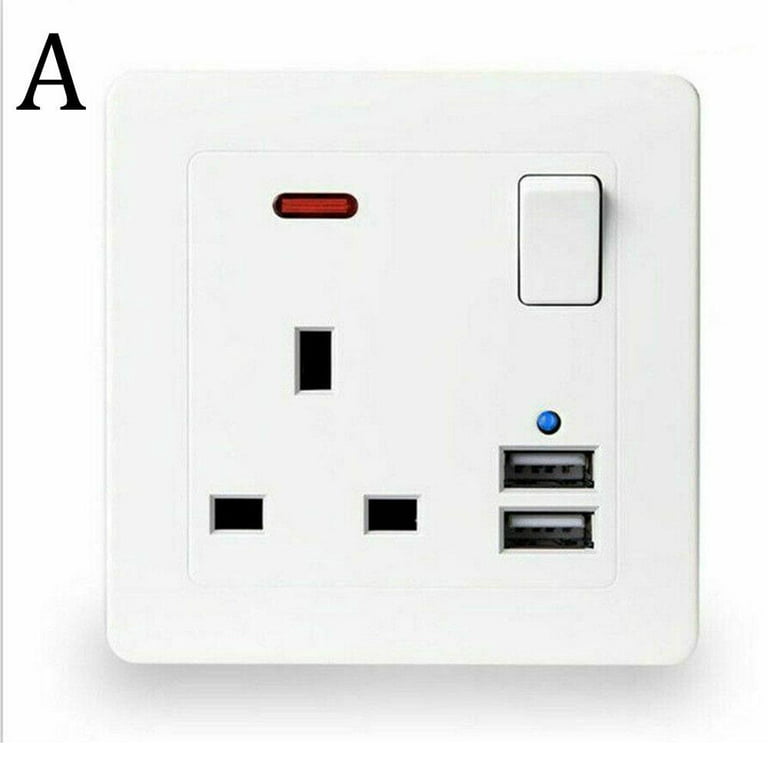 Double Wall Plug Socket 2 Gang 13a With 2 Usb Charger Port Outlet Plate New - Walmart.com