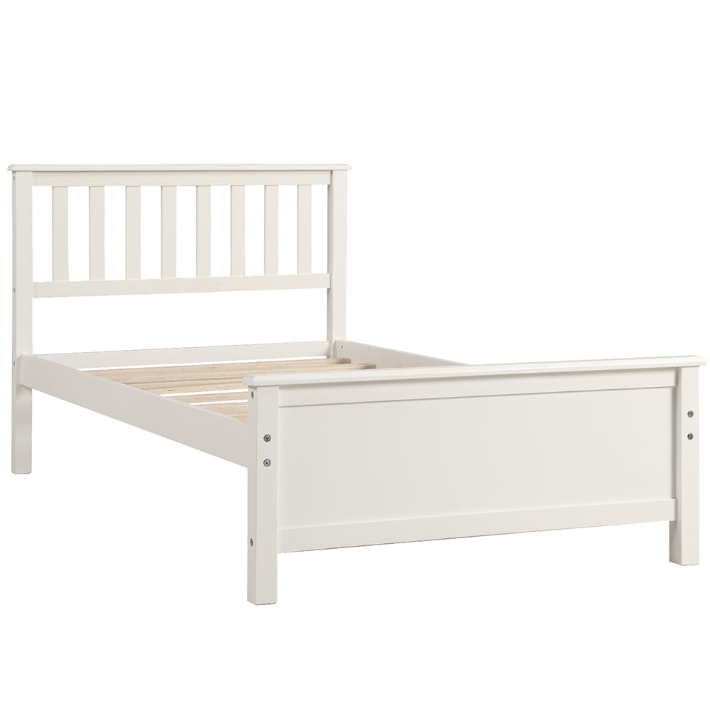Wood Platform Beds with Headboard, Footboard and Wood Slat Support, White