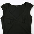 thumbnail image 6 of Women Short Sleeve Deep V Neck Slim Fitted Crop Top Basic Solid Plain Bodycon Blouses T-Shirt Undershirt, 6 of 7