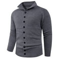 thumbnail image 2 of Mens Cardigan Sweater Button Up Stand Collar Casual Long Sleeve Knitted Solid Sweaters Fall Clothes Tops (M, Dark Gray), 2 of 6