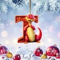 thumbnail image 2 of Red Dragon Baby with Monogram Letter "T" Christmas Ornament - Personalized Acrylic Hanging Pendant for Fantasy Themed Holiday Tree Decor,T, 2 of 4