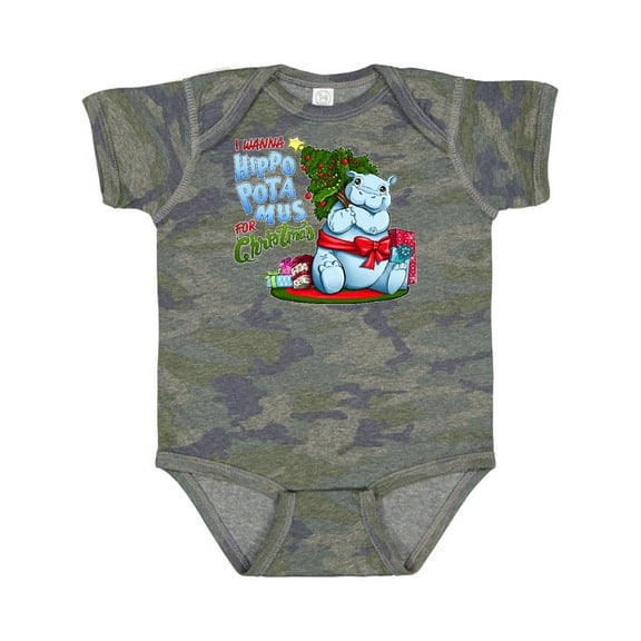 Inktastic I Wanna Hippopotamus for Christmas Cute Hippo Boys or Girls Baby Bodysuit