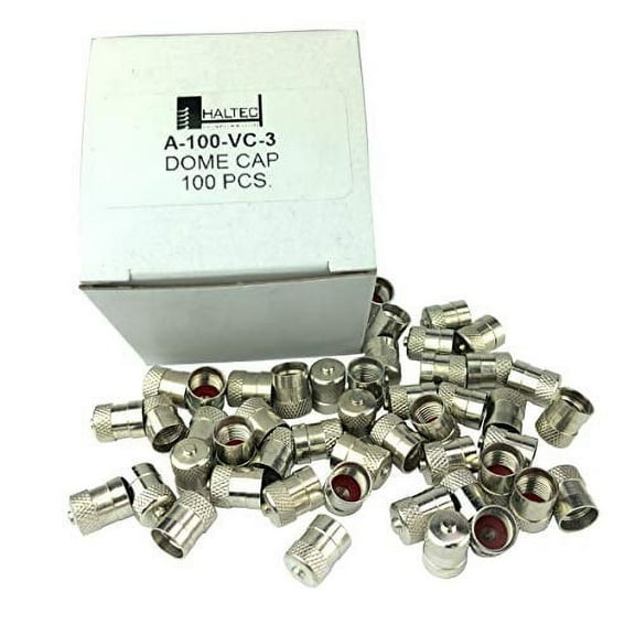 This is a Pack of 100 Metal Dome Type Valve Caps with Inner Seals