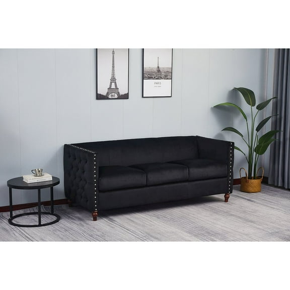 Kingway Furniture Avin Velvet Nail Head Livingroom Sofa in Black