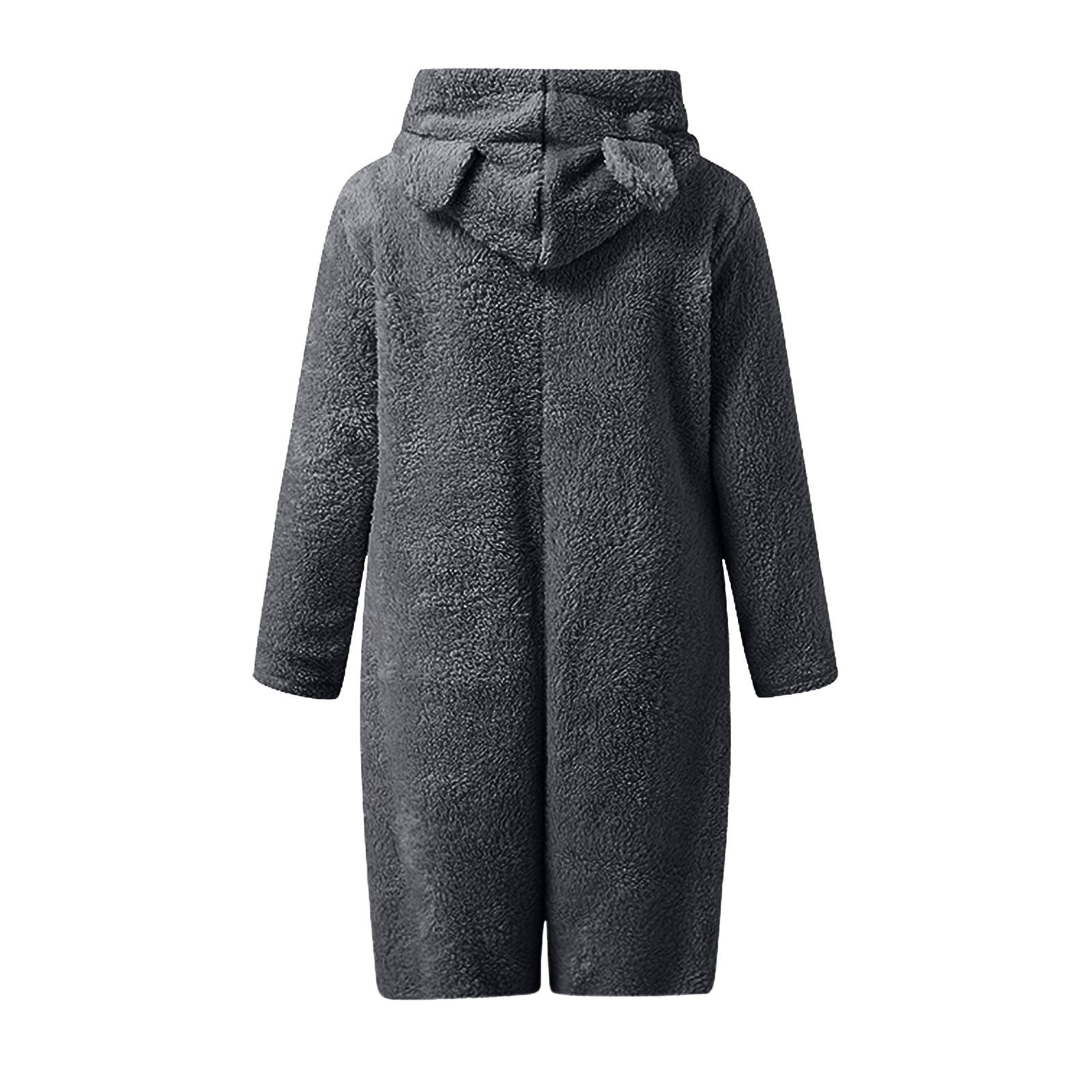 BiZtdJrK Womens Plush Onesies Pajamas Sherpa Fleece Short Jumpsuit Fuzzy Cute Ear Hooded Romper Zipper Sleepwear, Dark Gray, XXXL