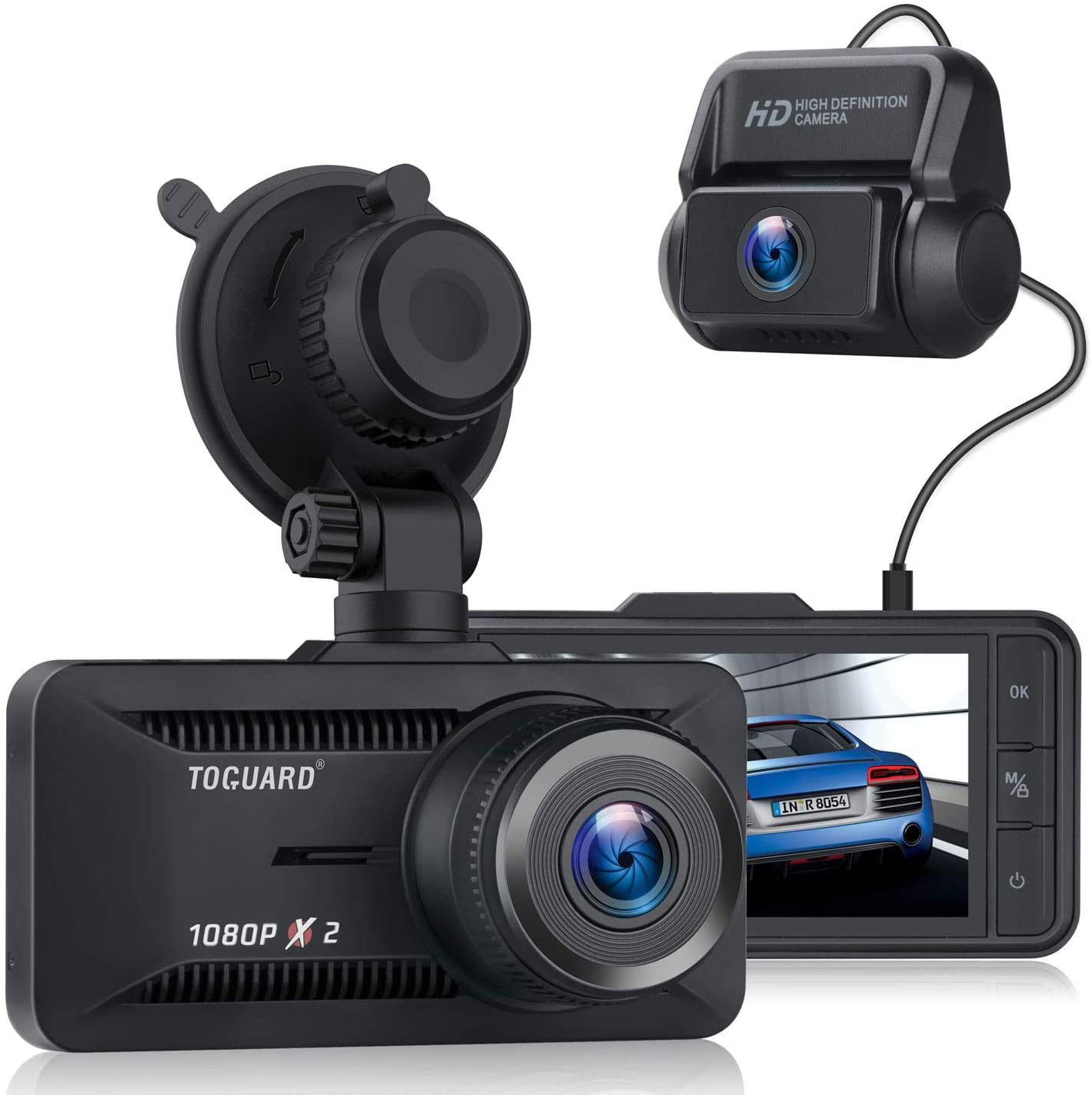 TOGUARD Both 1080P Dual Lens Dash Cam Front and Rear Car Driving Recorder Camera
