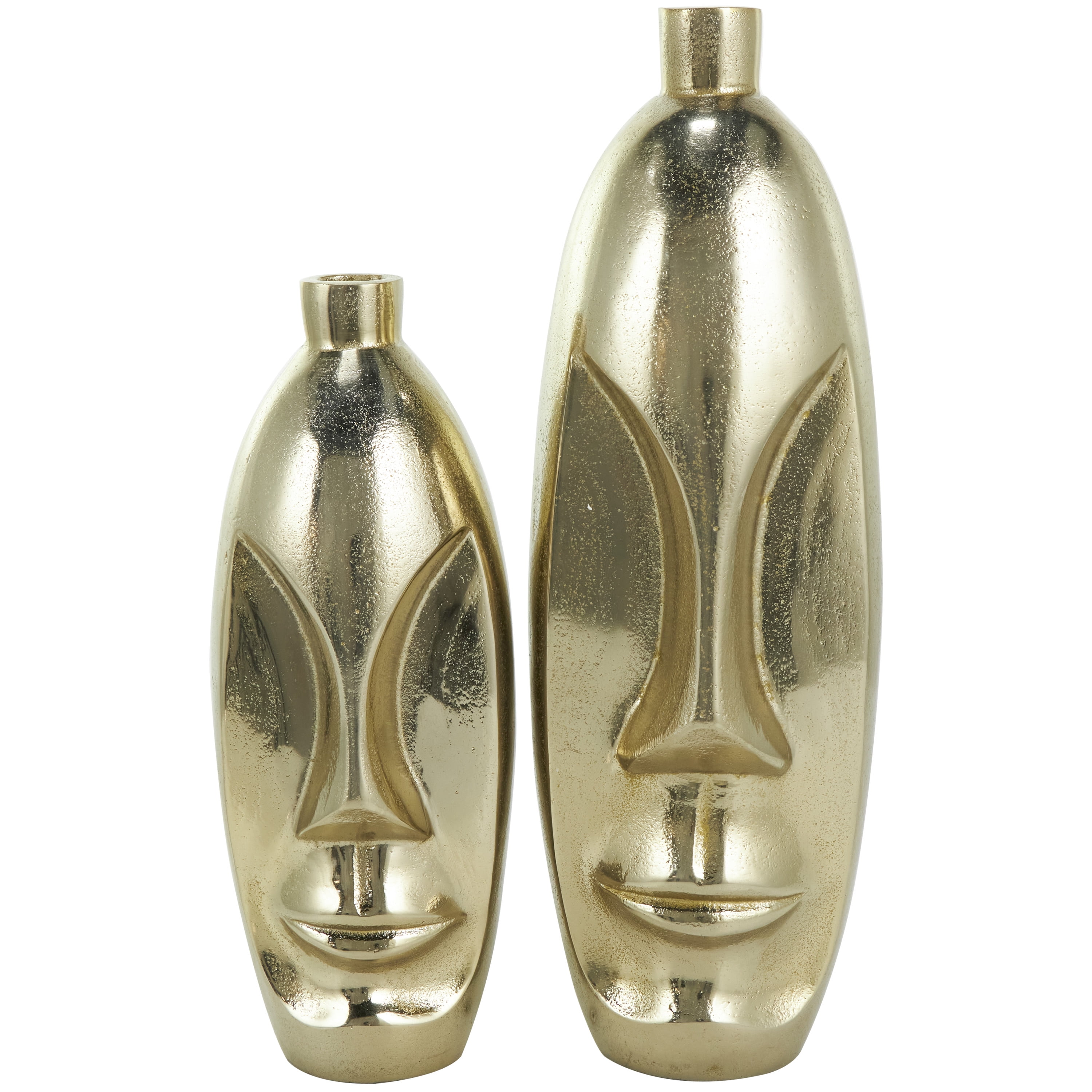 DecMode 16", 12"H Face Gold Aluminum Vase with Abstract Details, Set of 2