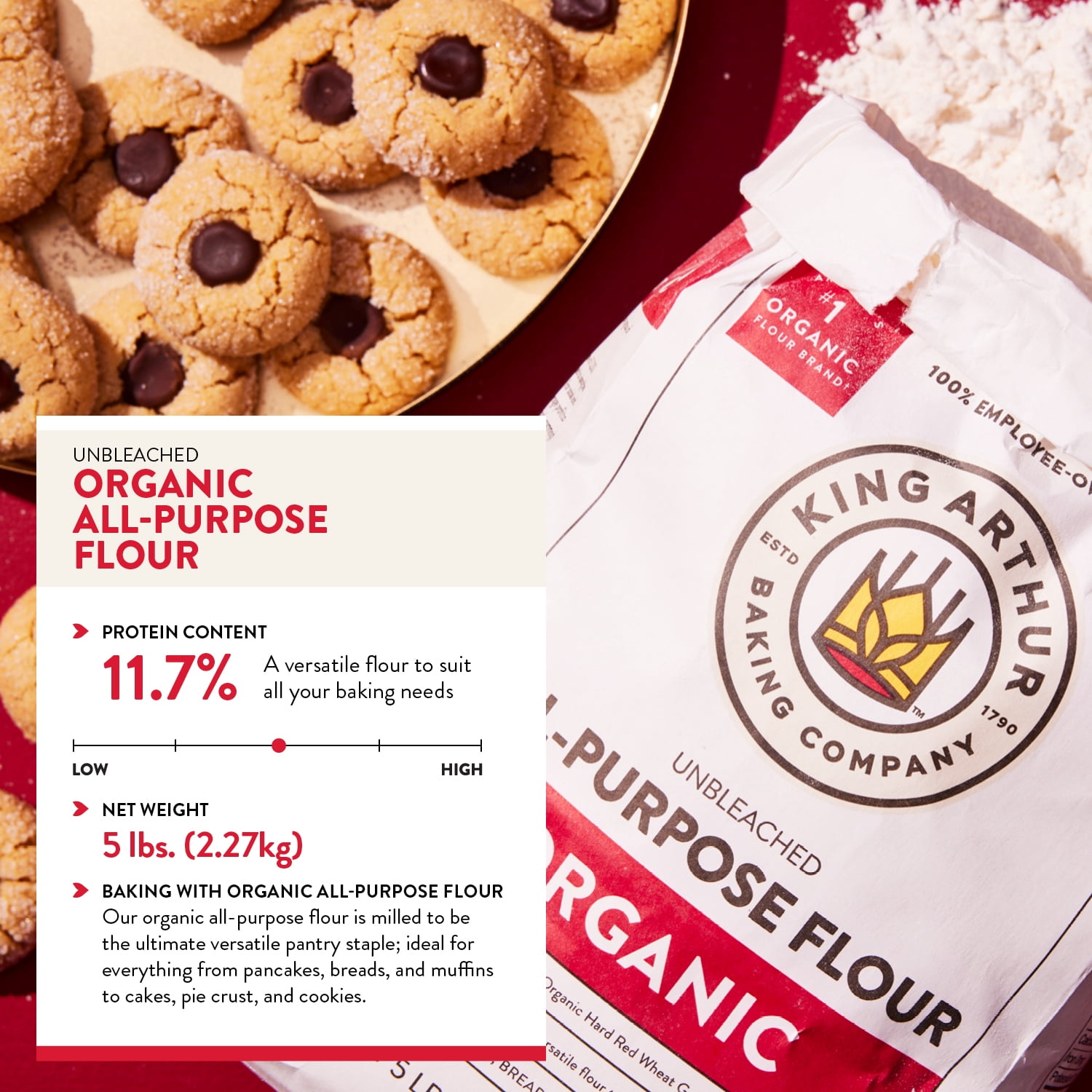 (6 pack) King Arthur Baking Company USDA Organic, Non-GMO Project Verified Unbleached All-Purpose Flour, 5 lb Bag