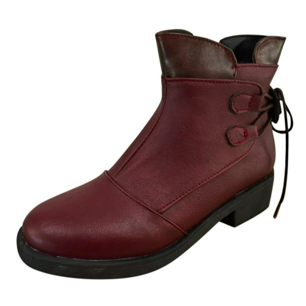 NECHOLOGY Botas Mujer Adulto Femenino Zapatos Botines para mujer Ocio Mujer Color sólido Tacones cuadrados Cremallera Punta redonda Botines cortos Zapatos de punta redonda (Red, 9)