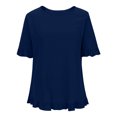 thumbnail image 4 of YDFCWXW Linen Tops for Women Short Ruffle Sleeve Shirts Crewneck Pleated Blouses Dressy Casual Fashion Button Down Tunic Top Navy, XL, 4 of 5