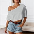 thumbnail image 5 of Off Shoulder T Shirts for Women 2026 Summer Short Sleeve One Shoulder Casual Cropped Tshirt Going out Tops Streetwear, 5 of 6